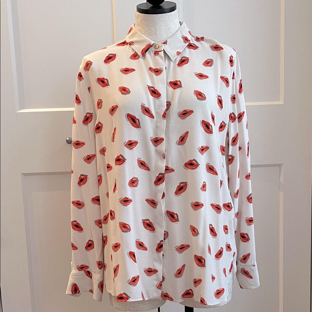 Zara Long Sleeve Button Down Shirt Blouse with Lips
